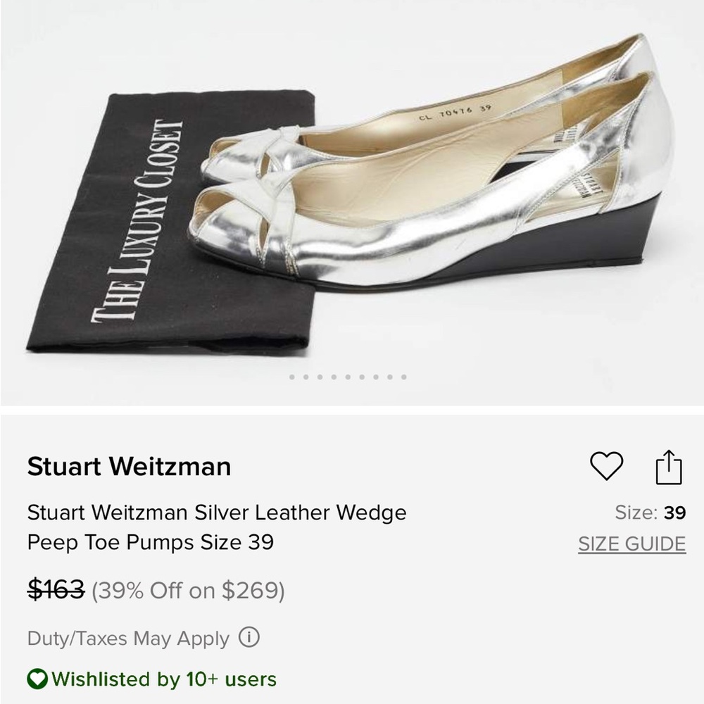 Elegant Silver Stuart Weitzman Wedge Peep-Toe Genuine Leather Shoes 7.5 $269 - Picture 12 of 12